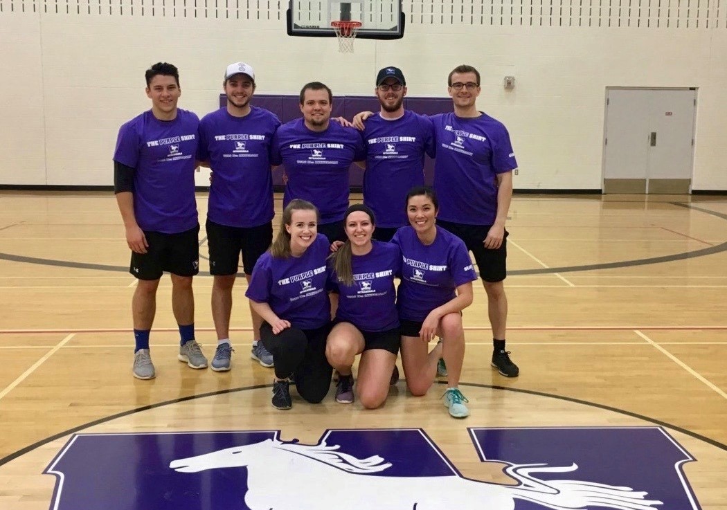 A photo of Joel's intramural team posing for a photo in the gym.